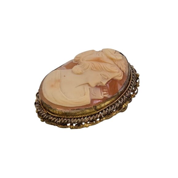 Vintage Gold Filled Or Brass Beautifully Carved Cameo Brooch Pendant (A7707) - Picture 2 of 6